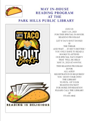 Let's Taco Bout Books In House Reading Program