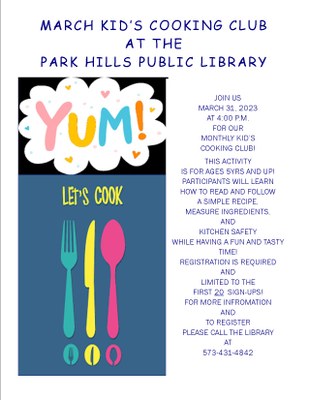 March Kid's Cooking Club!